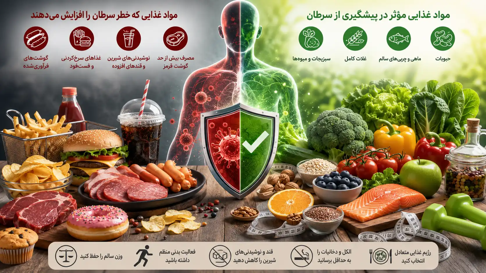 مقایسه انواع مواد غذایی و تاثیر آنها در سرطان